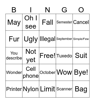 ASL Grammar Bingo Card