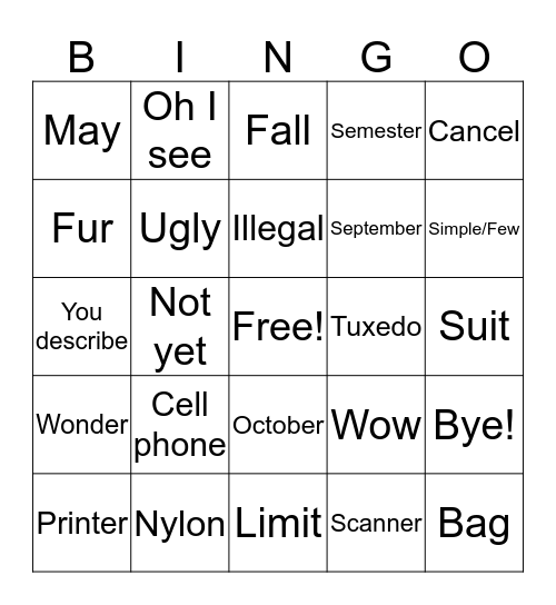 ASL Grammar Bingo Card