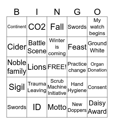 GAME OF ZONES Bingo Card