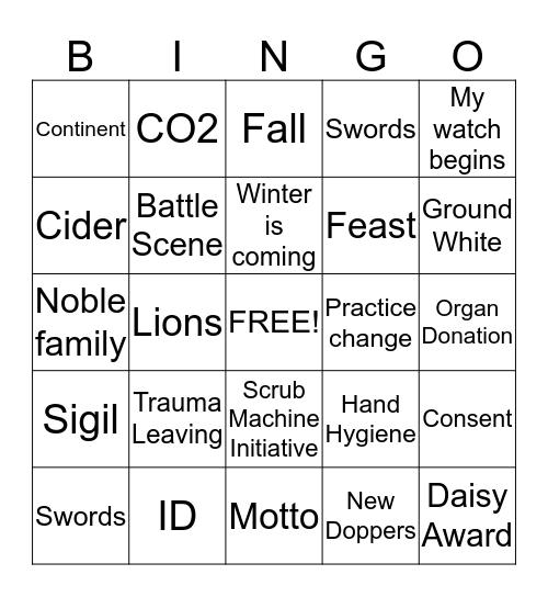 GAME OF ZONES Bingo Card