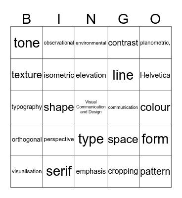 Visual Communication and Design Bingo Card
