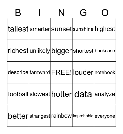 3RD GRADE Bingo Card