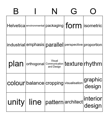 Visual Communication and Design Bingo Card