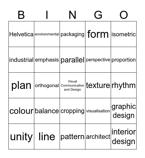 Visual Communication and Design Bingo Card