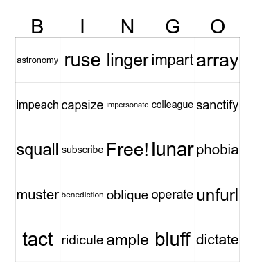 Unit 2 Test Bingo Card