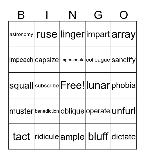 Unit 2 Test Bingo Card