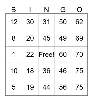 FUNTIME BINGO  Bingo Card