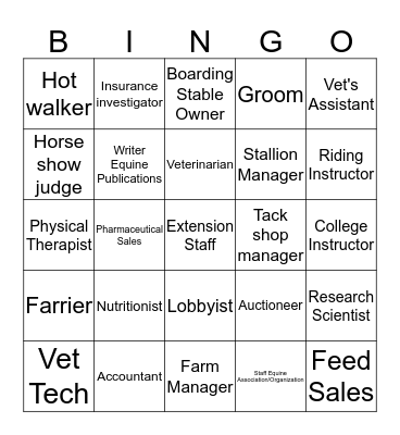 Horse Career Bingo Card