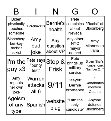 Debate 10(?) Bingo Card