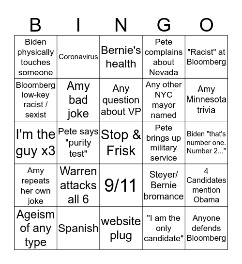 Debate 10(?) Bingo Card