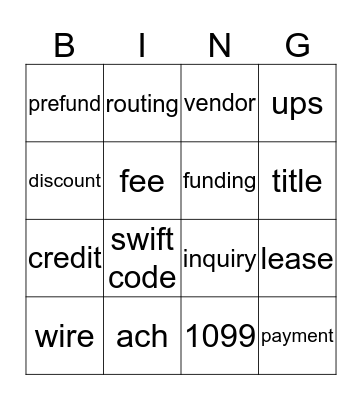 Funding Bingo Card