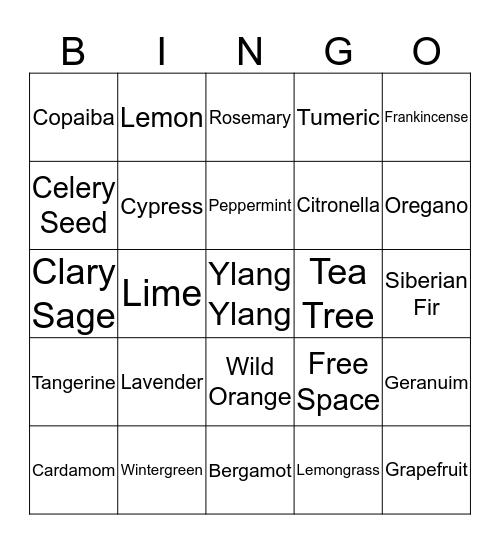 Week 1 -- Single Oils Bingo Card