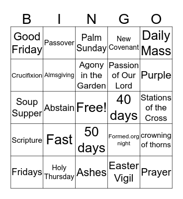 Lent Bingo Card