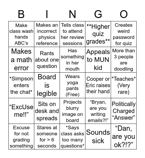 B Block Bronder Bingo Card