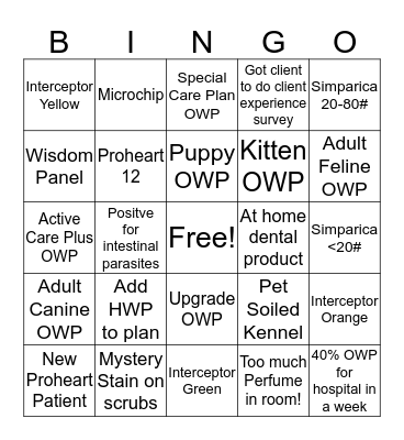 Preventative Care/OWP Bingo Card