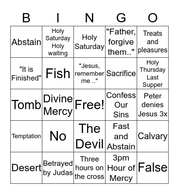 Lent Bingo Round 2 Bingo Card