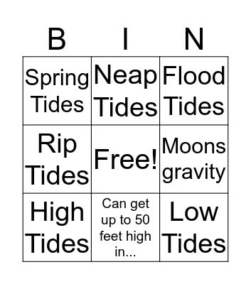 Ocean Tides Bingo Card