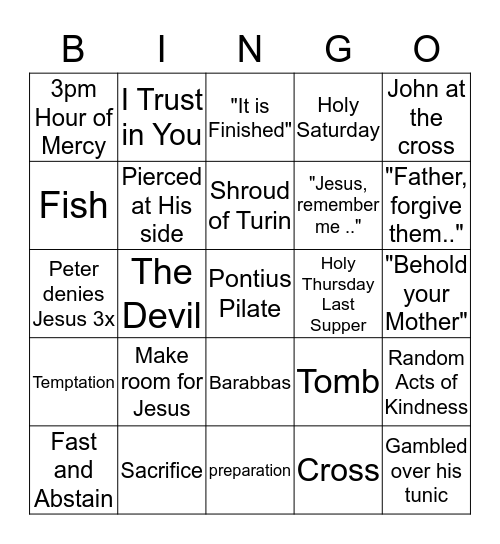 Lent Bingo Round 2 Bingo Card