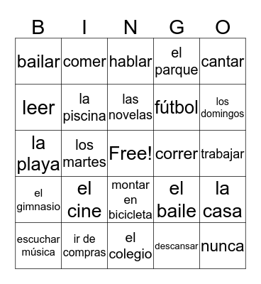 Español 1 Capítulo 3-1 y 3-2 Bingo Card