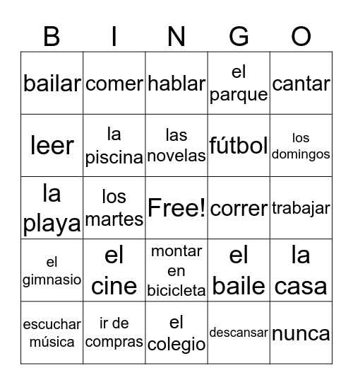 Español 1 Capítulo 3-1 y 3-2 Bingo Card