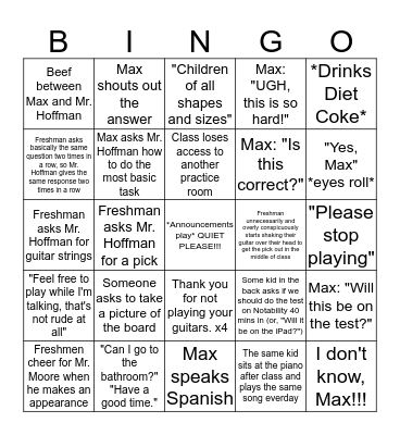 Guitar Bingo Card