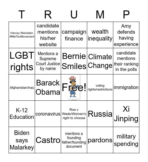 Dem Debate 2/ 25/20 Card #1 Bingo Card
