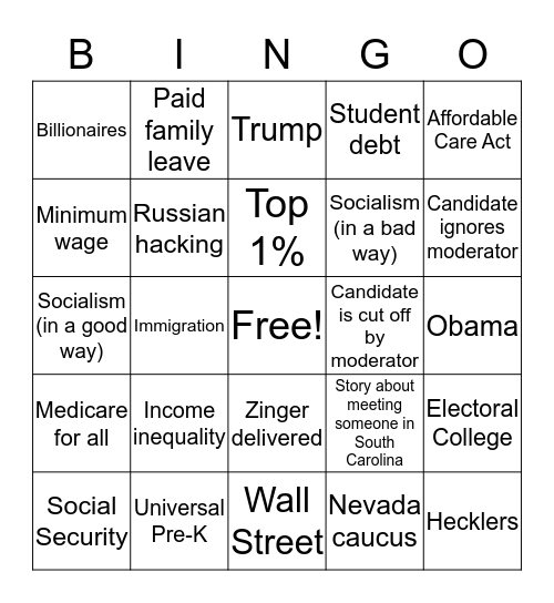 Democratic Debate Bingo (2/25/20) Bingo Card