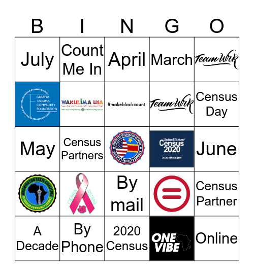 Make Black Count Census bingo Card