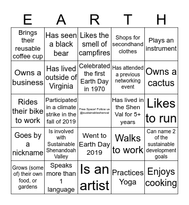 Earth Day 2020 Meet and Greet Bingo! Bingo Card