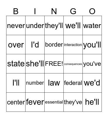 3RD GRADE Bingo Card