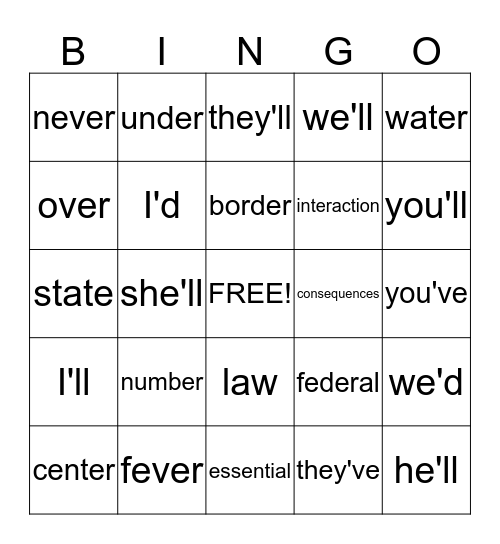 3RD GRADE Bingo Card