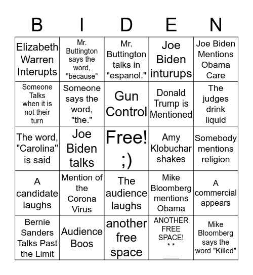 JOE BIDEN is weird                       Bingo Card