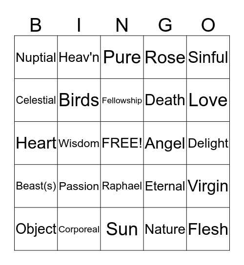 Paradise Lost Book 8 Bingo  Bingo Card