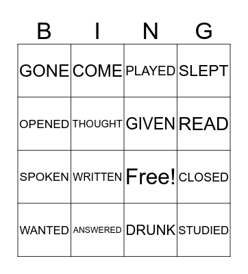 PAST PARTICIPLE VERBS Bingo Card