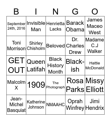 Black History Month  Bingo Card