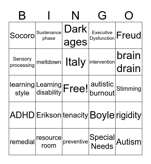 MY SPED Bingo Card
