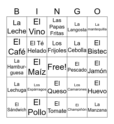Loteria de Comida Bingo Card