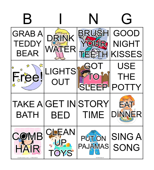 BEDTIME Bingo Card