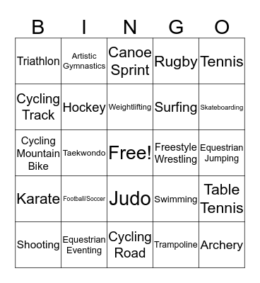 SUMMER OLYMPIC SPORTS BINGO Card