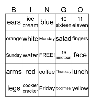 Spanish Review 4-6 Bingo Card