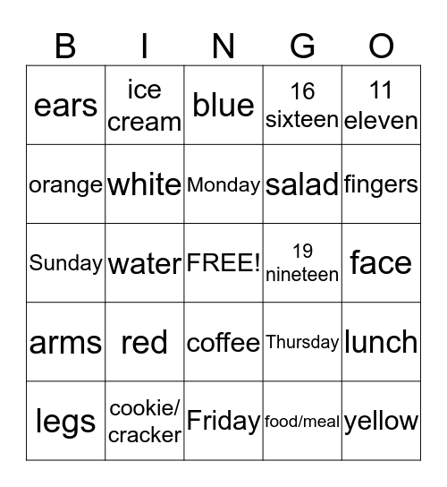 Spanish Review 4-6 Bingo Card