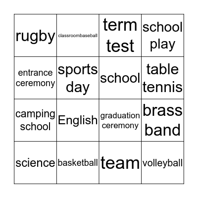 School Life BINGO Card