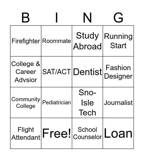 College & Career Bingo  Bingo Card