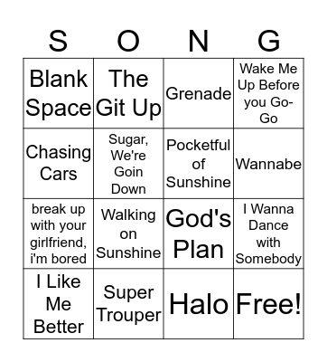 Musical Bingo Card