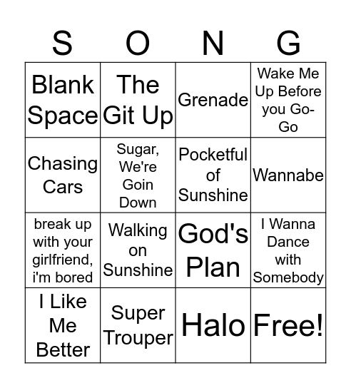 Musical Bingo Card