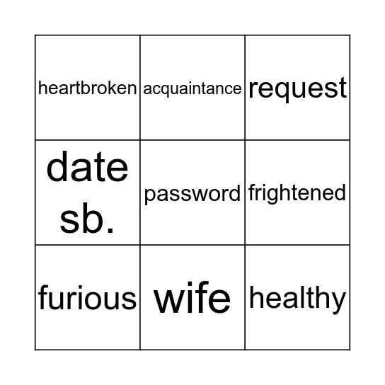Unit 2 Vocab Bingo Card