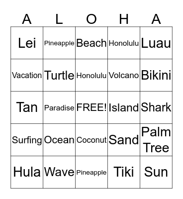 Hawaii Bingo Card