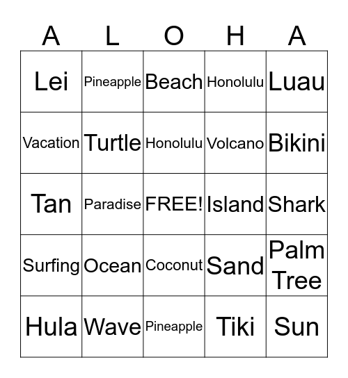Hawaii Bingo Card