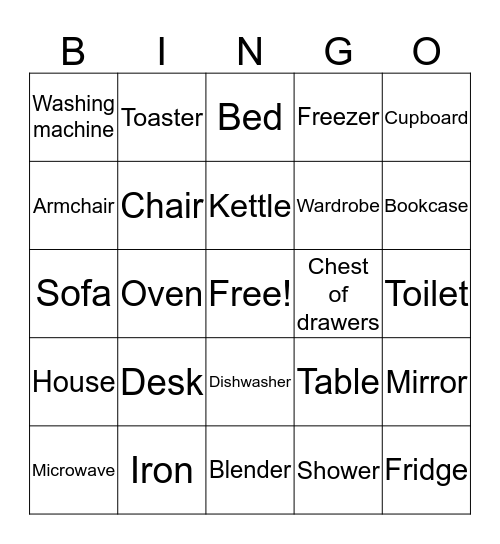Furniture and Appliances Bingo Card