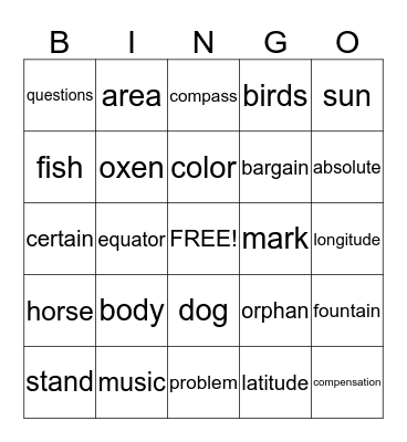 4TH GRADE Bingo Card